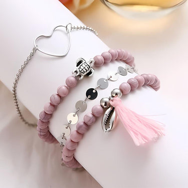 Pink Tassell 4 Piece Bracelet Set 18K White Gold Plated Bracelet ITALY